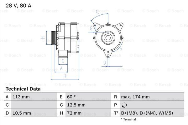 Generator / Alternator (0986040260 BOSCH) MAZ,MERCEDES-BENZ