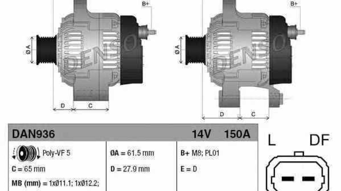 Generator / Alternator ALFA ROMEO 159 939 DENSO DAN936