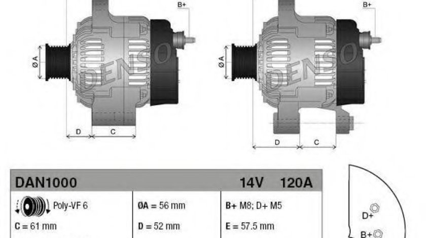 Generator / Alternator ALFA ROMEO 159 Sportwagon (939) (2006 - 2011) DENSO DAN1000 piesa NOUA
