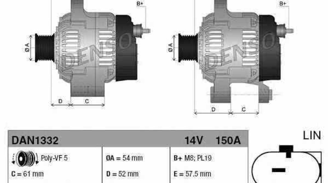 Generator / Alternator ALFA ROMEO GIULIETTA (940) DENSO DAN1332