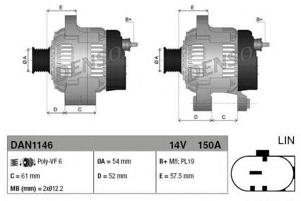 Generator / Alternator ALFA ROMEO GIULIETTA (940) (2010 - 2016) DENSO DAN1146 piesa NOUA