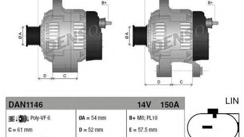 Generator / Alternator ALFA ROMEO GIULIETTA (940) (2010 - 2016) DENSO DAN1146 piesa NOUA