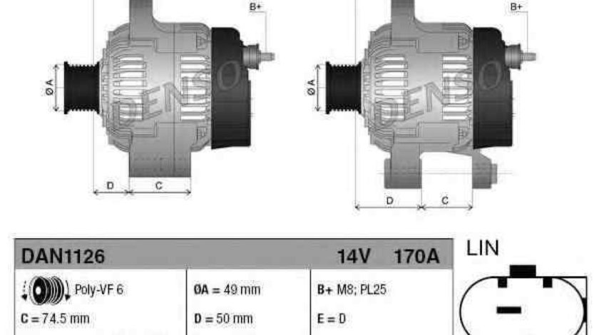 Generator / Alternator BMW 3 (F30, F35, F80) DENSO DAN1126