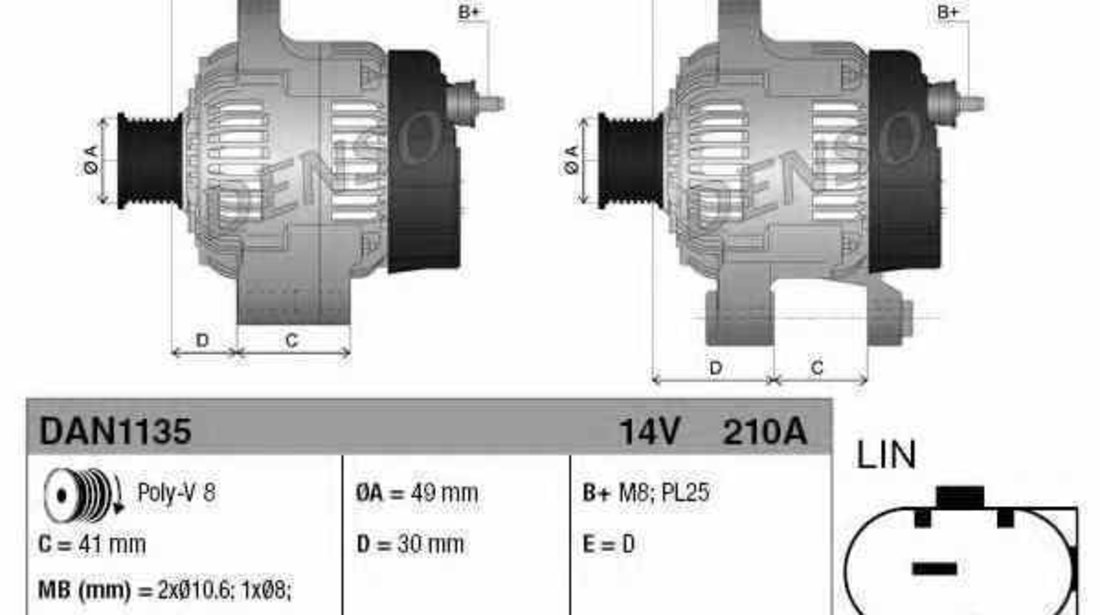 Generator / Alternator BMW 7 (F01, F02, F03, F04) DENSO DAN1135