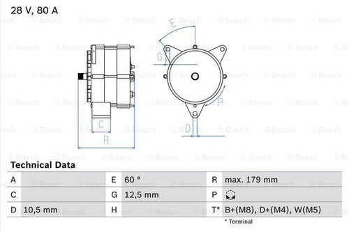 Generator / Alternator deasupra (0986037770 BOSCH) DAF,MAN,MERCEDES-BENZ,RENAULT TRUCKS
