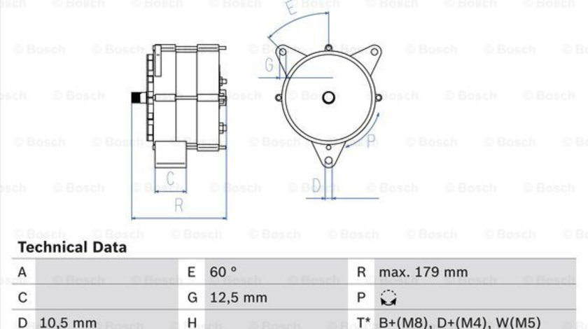 Generator / Alternator deasupra (0986037770 BOSCH) DAF,MAN,MERCEDES-BENZ,RENAULT TRUCKS