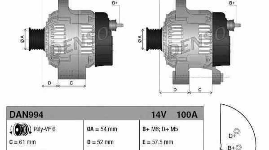 Generator / Alternator FIAT BRAVO II 198 DENSO DAN994