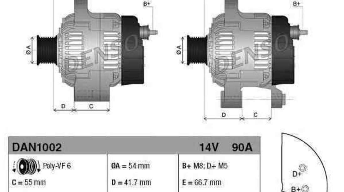 Generator / Alternator FIAT IDEA Producator DENSO DAN1002