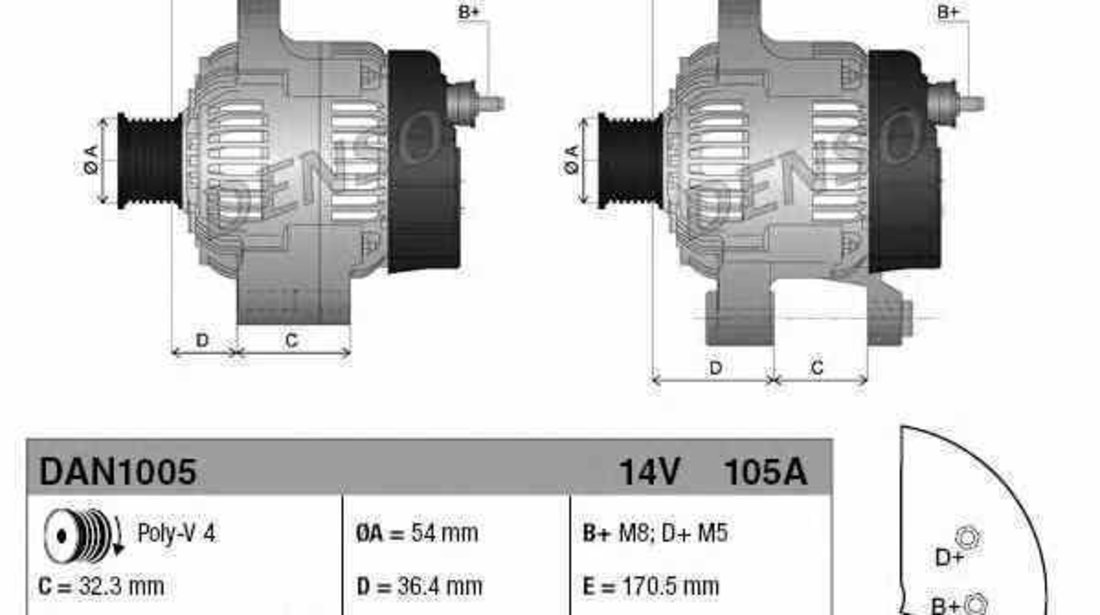 Generator / Alternator FIAT PUNTO / GRANDE PUNTO 199 DENSO DAN1005