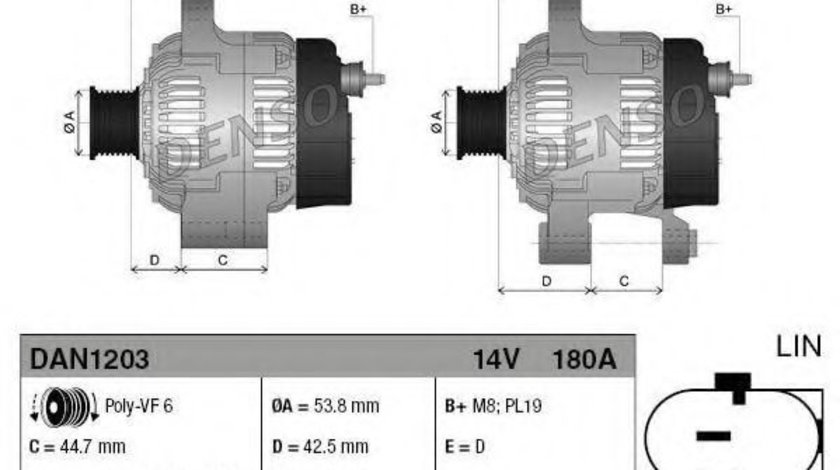 Generator / Alternator JAGUAR XF (CC9) (2008 - 2015) DENSO DAN1203 piesa NOUA