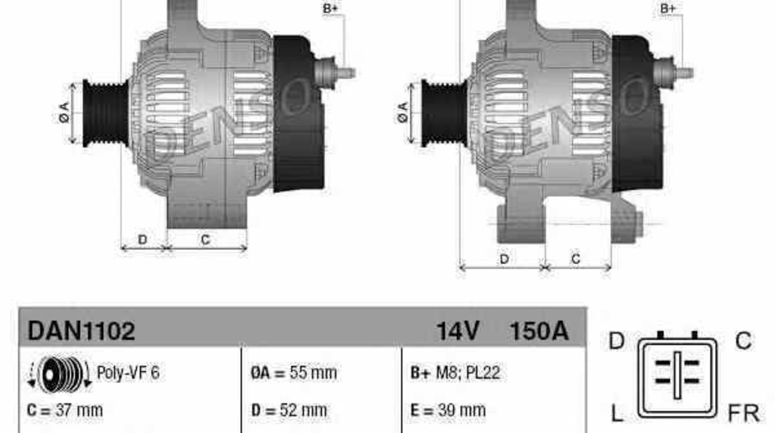 Generator / Alternator KIA CARNIVAL / GRAND CARNIVAL III (VQ) DENSO DAN1102