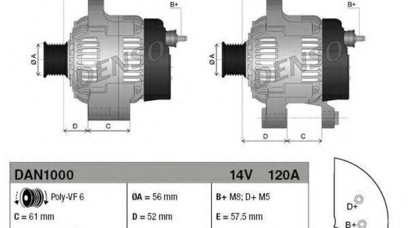 Generator / Alternator LANCIA DELTA III (844) (2008 - 2014) DENSO DAN1000 piesa NOUA