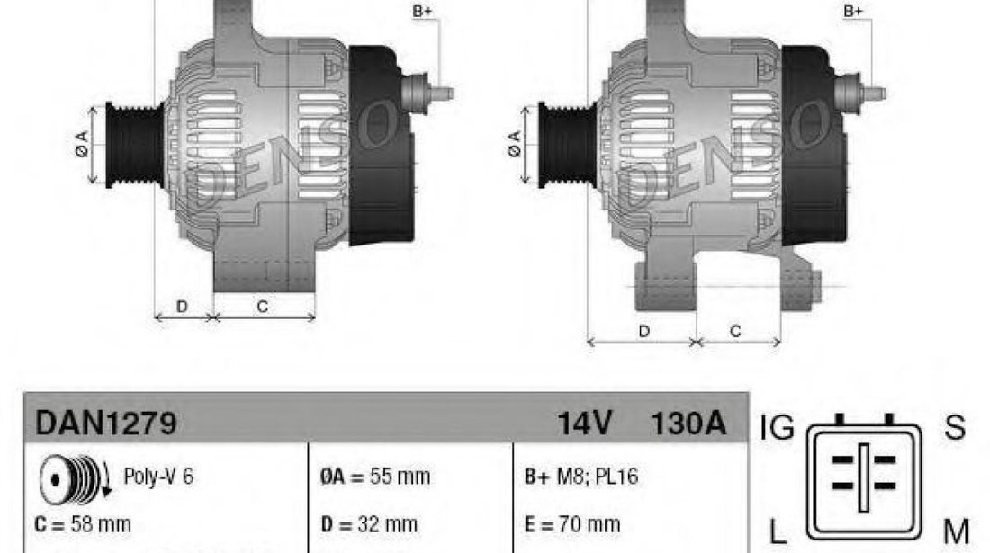 Generator / Alternator LEXUS GS (GRS19, UZS19, URS19, GWS19) (2005 - 2011) DENSO DAN1279 piesa NOUA
