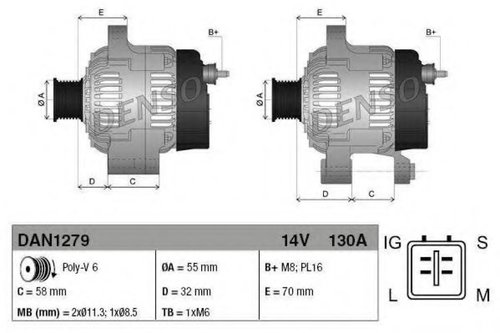 Generator / Alternator LEXUS GS (GRS19, UZS19, URS19, GWS19) (2005 - 2011) DENSO DAN1279 piesa NOUA