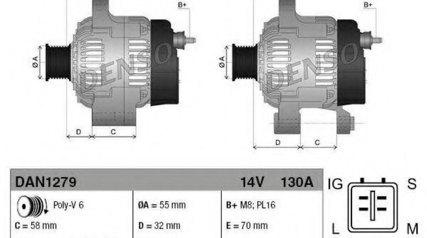 Generator / Alternator LEXUS GS (GRS19, UZS19, URS19, GWS19) (2005 - 2011) DENSO DAN1279 - produs NOU