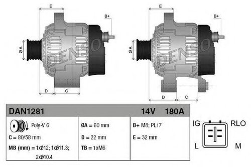 Generator / Alternator LEXUS LS (UVF4, USF4) (2006 - 2016) DENSO DAN1281 piesa NOUA