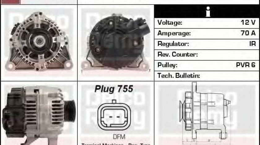 Generator / Alternator PEUGEOT 206 CC (2D) (2000 - 2016) DELCO REMY DRA3755 piesa NOUA