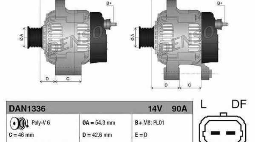 Generator / Alternator PEUGEOT 206 hatchback 2A/C DENSO DAN1336