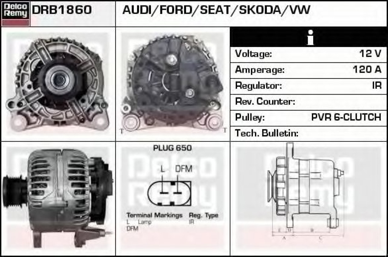 Generator / Alternator SEAT CORDOBA Vario (6K5) (1999 - 2002) DELCO REMY DRB1860 piesa NOUA