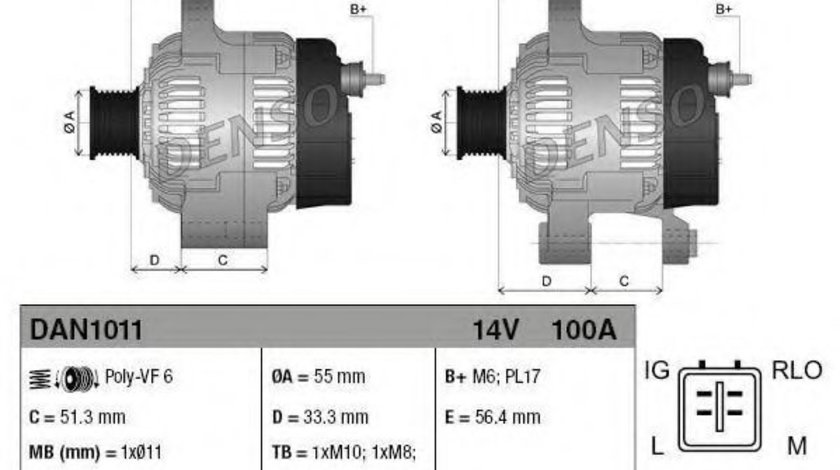 Generator / Alternator TOYOTA AURIS (NRE15, ZZE15, ADE15, ZRE15, NDE15) (2006 - 2012) DENSO DAN1011 piesa NOUA