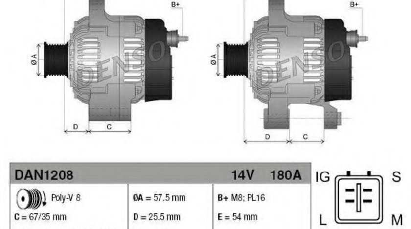 Generator / Alternator TOYOTA LAND CRUISER 200 (VDJ2_, UZJ2_) (2007 - 2016) DENSO DAN1208 piesa NOUA