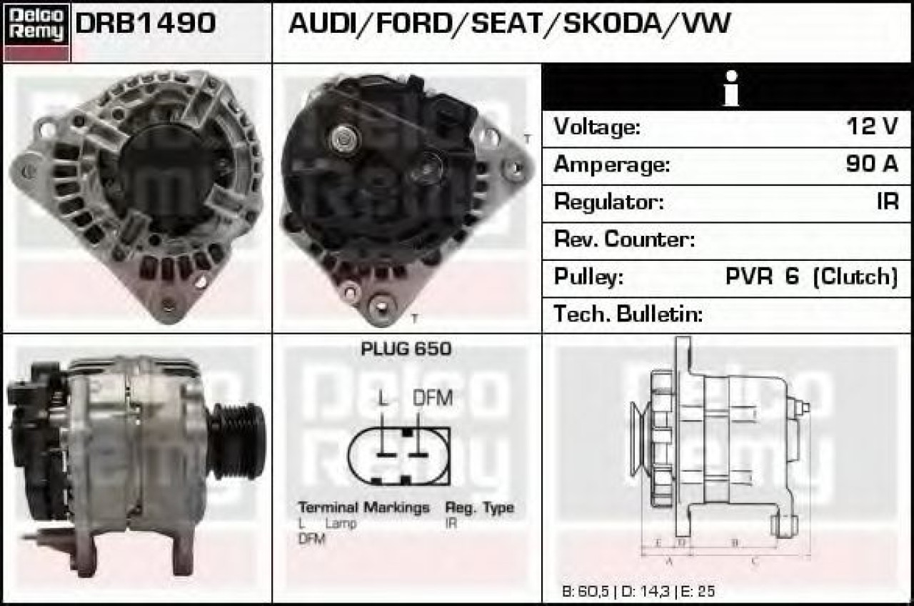 Generator / Alternator VW POLO (9N) (2001 - 2012) DELCO REMY DRB1490 piesa NOUA
