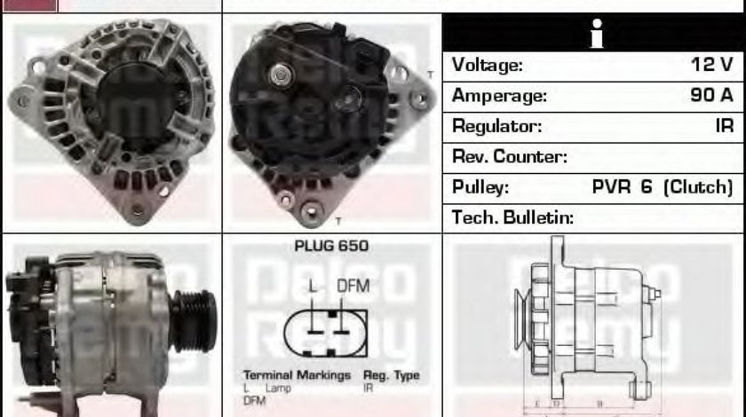 Generator / Alternator VW TRANSPORTER V platou / sasiu (7JD, 7JE, 7JL, 7JY, 7JZ, 7FD) (2003 - 2016) DELCO REMY DRB1490 piesa NOUA