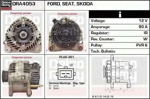 Generator / Alternator VW VENTO (1H2) (1991 - 1998) DELCO REMY DRA4053 piesa NOUA