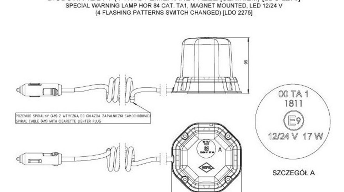 Girofar Cu Magnet Hor 84, Led 12/24 V (Mai Multe Moduri Schimbate Cu Un Comutator) Amio 12/24V LDO 2275