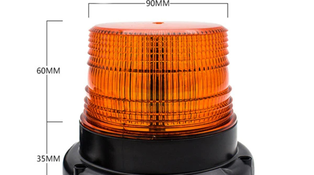Girofar LED cu magnet - sticla portocalie, 12 V - 24 V