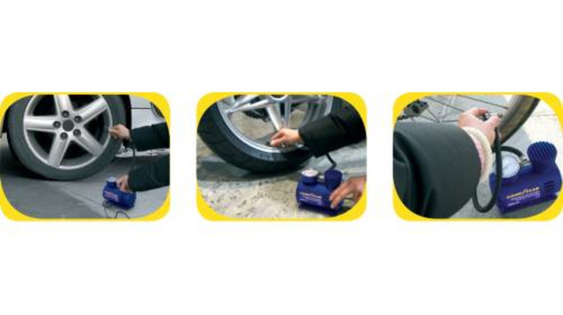 Goodyear Compresor Portabil Pentru Umflare Anvelope Cu Manometru + 3 Duze &quot;Strong&quot; 12 Atm 250Psi GDY0003