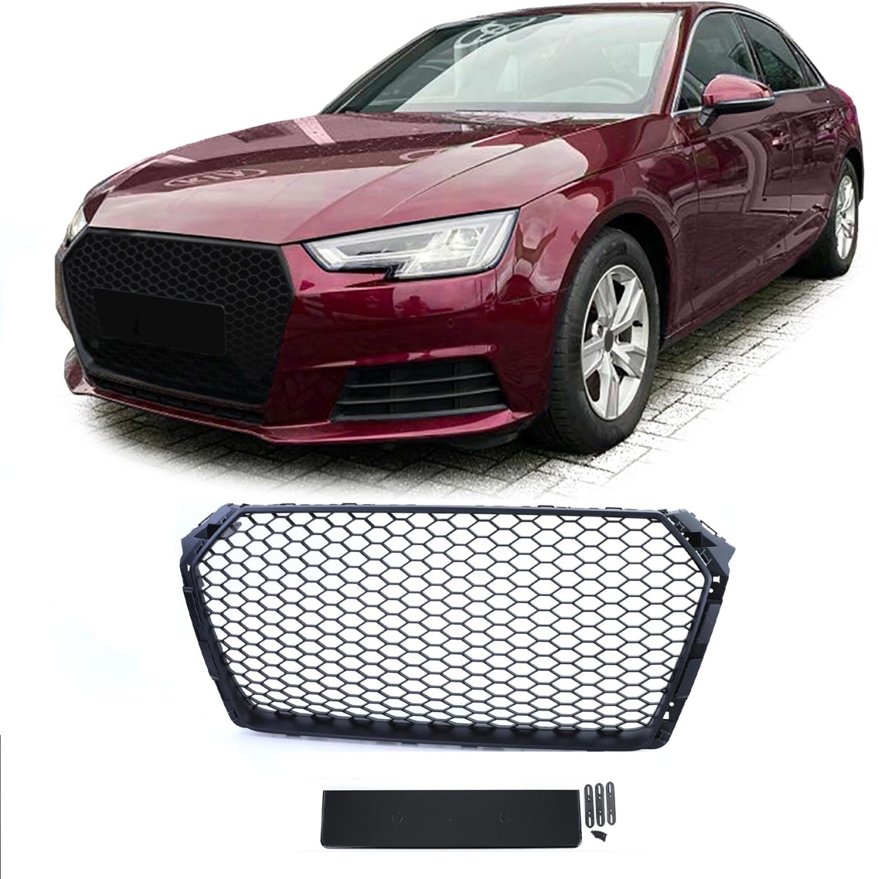 Grila Audi A4 B9 8W din 15+ cu suport emblema inclus