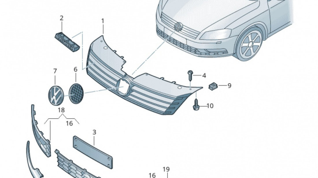 Grila Bara Fata Central Oe Volkswagen Passat B7 2010-2014 Alltrack 3AA853677F9B9