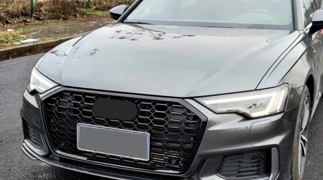 Grila Bara Fata compatibil cu Audi A6 C8 4K (2018-up) RS6 Design Negru Lucios