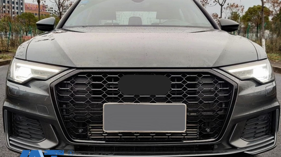 Grila Bara Fata compatibil cu Audi A6 C8 4K (2018-up) RS6 Design Negru Lucios