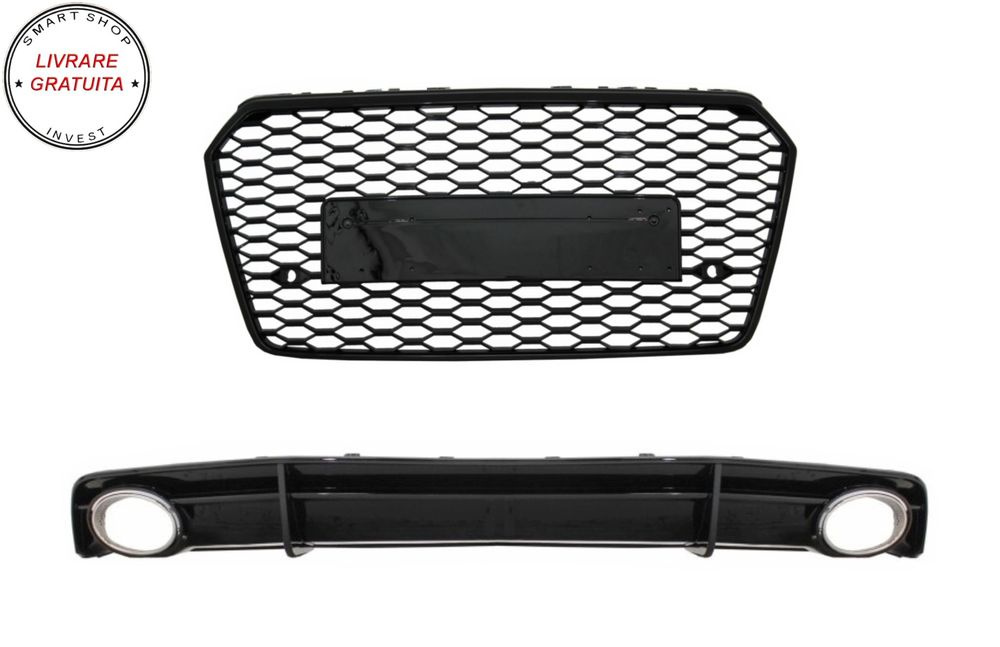 Grila Bara Fata cu Difuzor Bara Spate si Ornamente Evacuare Audi A7 4G Facelift (2