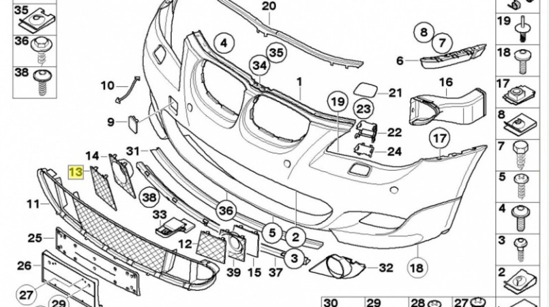 Grila Bara Fata Dreapta Am Bmw Seria 5 E60 2003-2010 M-Technik 51117897184