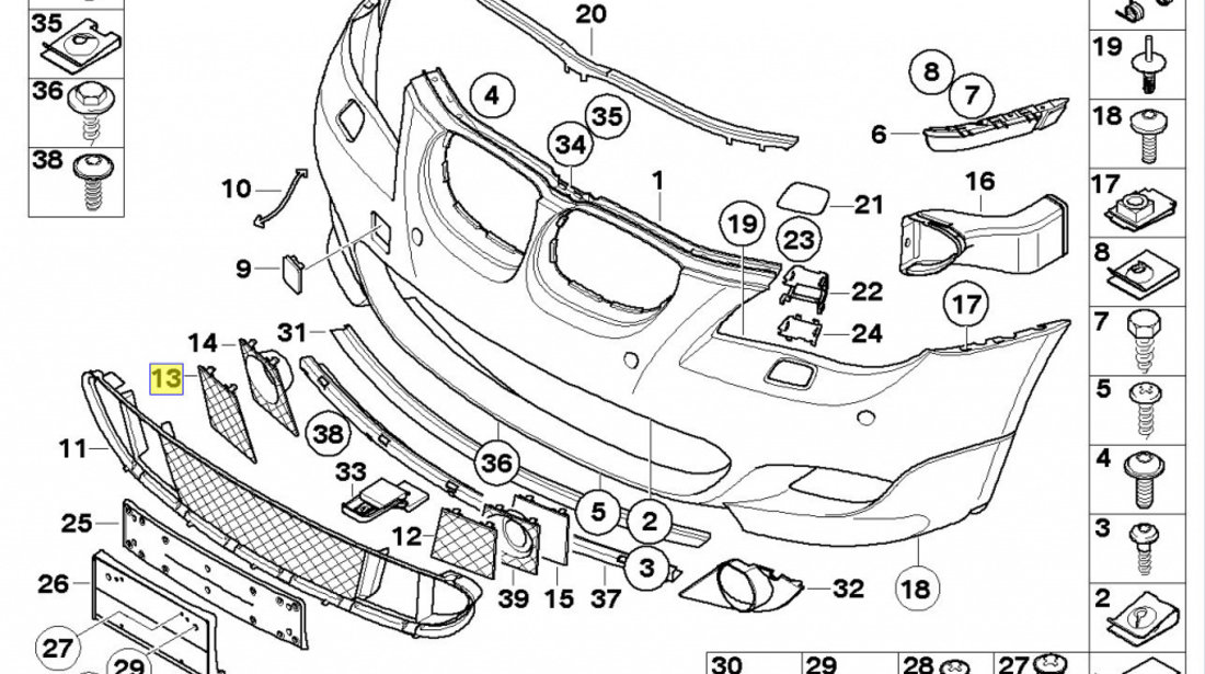 Grila Bara Fata Dreapta Gbg Bmw Seria 5 E60 2003-2010 M-Technik 059004821GBG