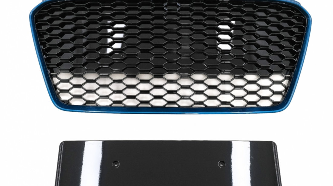 Grila Centrala compatibil cu Audi R8 42 (2013-2015) RS Design Negru Lucios/ Albastru FGAUR84S2B