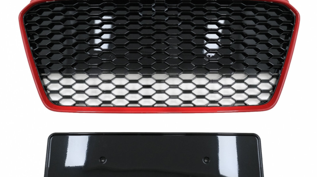 Grila Centrala compatibil cu Audi R8 42 (2013-2015) RS Design Negru Lucios/ Rosu FGAUR84S2R