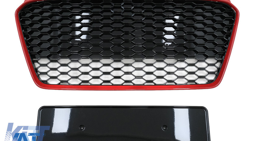 Grila Centrala compatibil cu Audi R8 42 (2013-2015) RS Design Negru Lucios/ Rosu