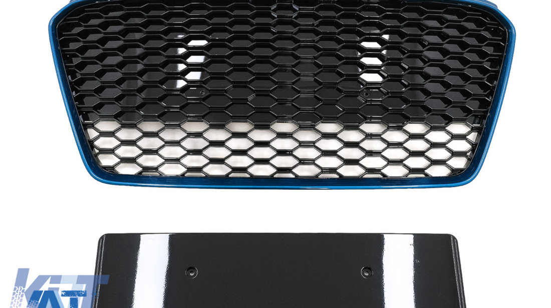 Grila Centrala compatibil cu Audi R8 42 (2013-2015) RS Design Negru Lucios/ Albastru