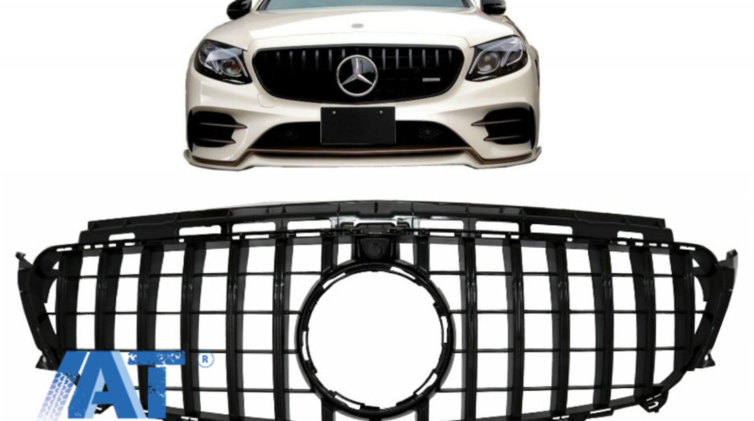 Grila Centrala compatibil cu Mercedes E-Class W213 S213 C238 A238 (2016-2019) GT-R Panamericana Design Negru Cu Camera 360