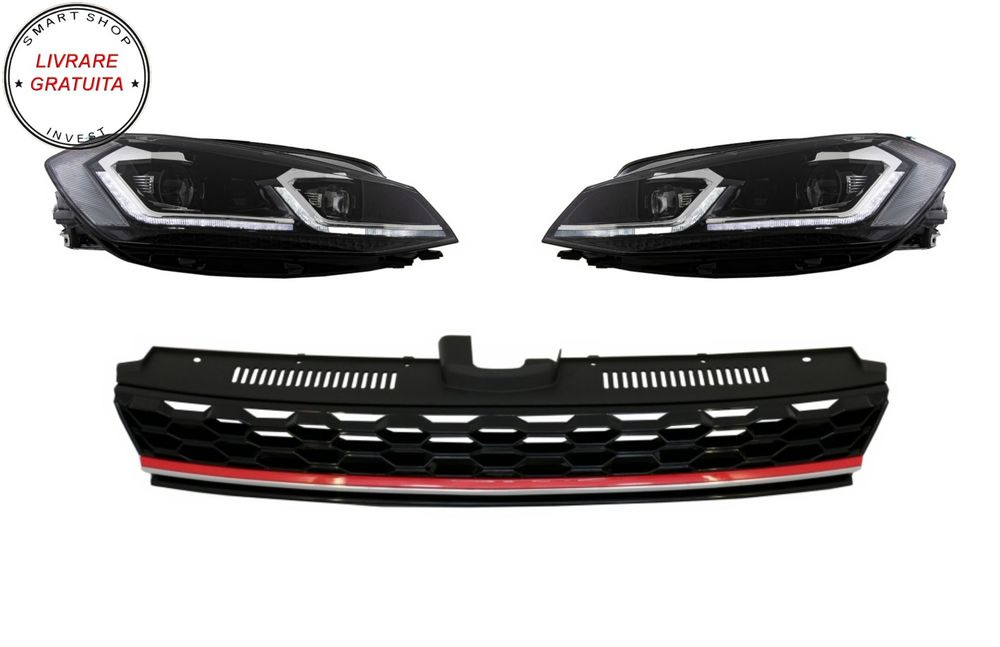 Grila Centrala cu Faruri LED Semnal Dinamic VW Golf 7.5 VII Facelift (2017+) GTI L- livrare gratuita