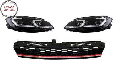 Grila Centrala cu Faruri LED Semnal Dinamic VW Golf 7.5 VII Facelift (2017+) GTI L- livrare gratuita