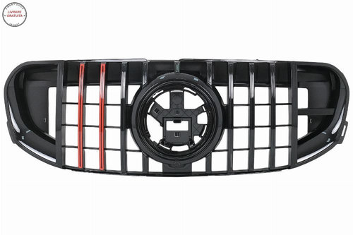 Grila Centrala Mercedes GLS SUV X167 (2019-2023) GTR Look Negru cu Insertii Rosii