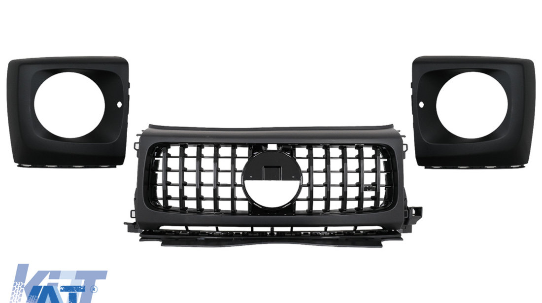 Grila Centrala si Carcasa faruri compatibil cu Mercedes G-Class W464 W463A & G63 AMG (06.2018-Up) GT-R Panamericana Design Negru Lucios