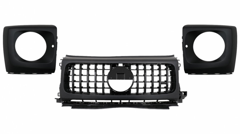 Grila Centrala si Carcasa faruri compatibil cu Mercedes G-Class W464 W463A & G63 AMG (06.2018-Up) GT-R Panamericana Design Negru Lucios FGMBW464PB