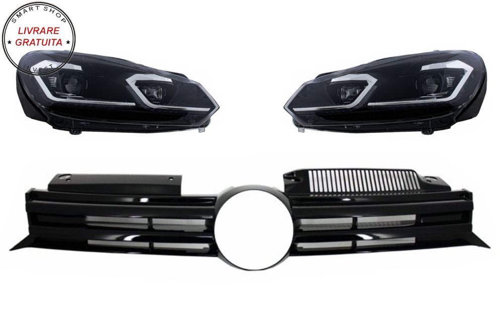 Grila Centrala VW Golf VI (2008-2013) si Faruri LED Semnalizare Secventiala LHD R2- livrare gratuita