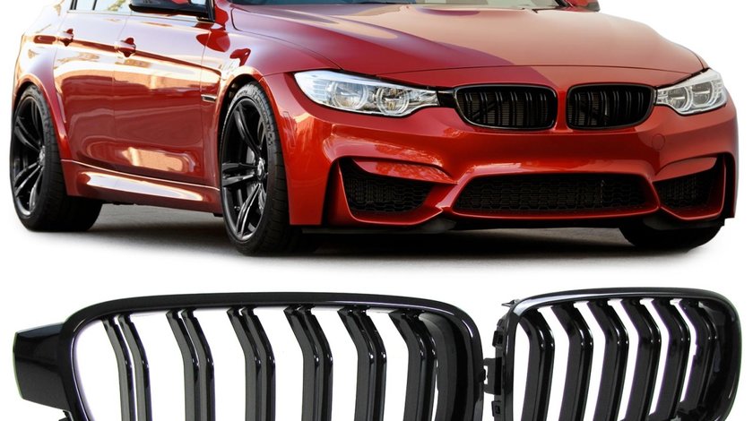 Grila dubla sport tuning BMW F30 F31 M LOOK negru lucios NOU